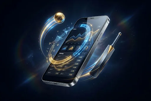 Smartphone mockup showing the dark-themed Goexchange9 exchange interface with live markets